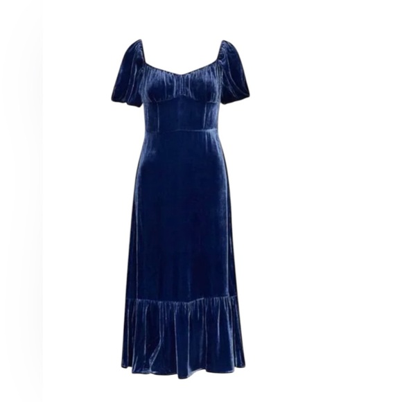 Reformation Suzzane Velvet Blue Dress - Picture 5 of 9